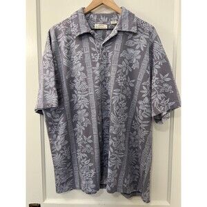 Vintage Denim Ridge Men's Gray Short Sleeve Floral Hawaiian Polo Shirt Size XL